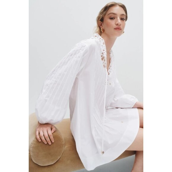 Sandro Cotton Lace Trim Mini Dress Size 6 (Retails $441) - Picture 1 of 11